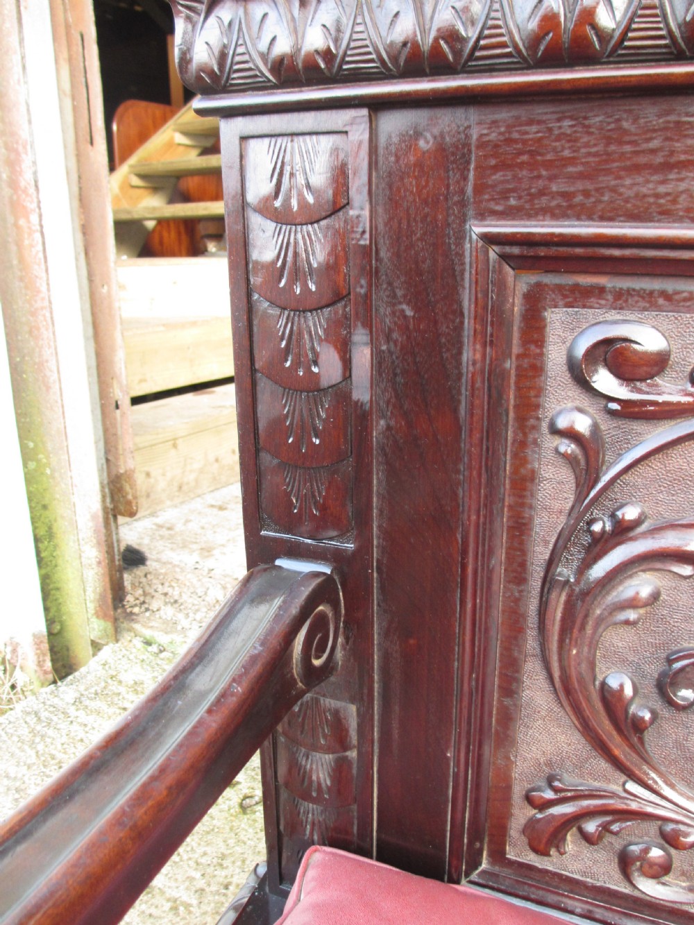 Superb Victorian Brazilian mahogany carved box settle  View VI