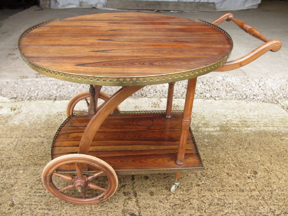 Unusual colonial rosewood drop leaf tea serving trolley 