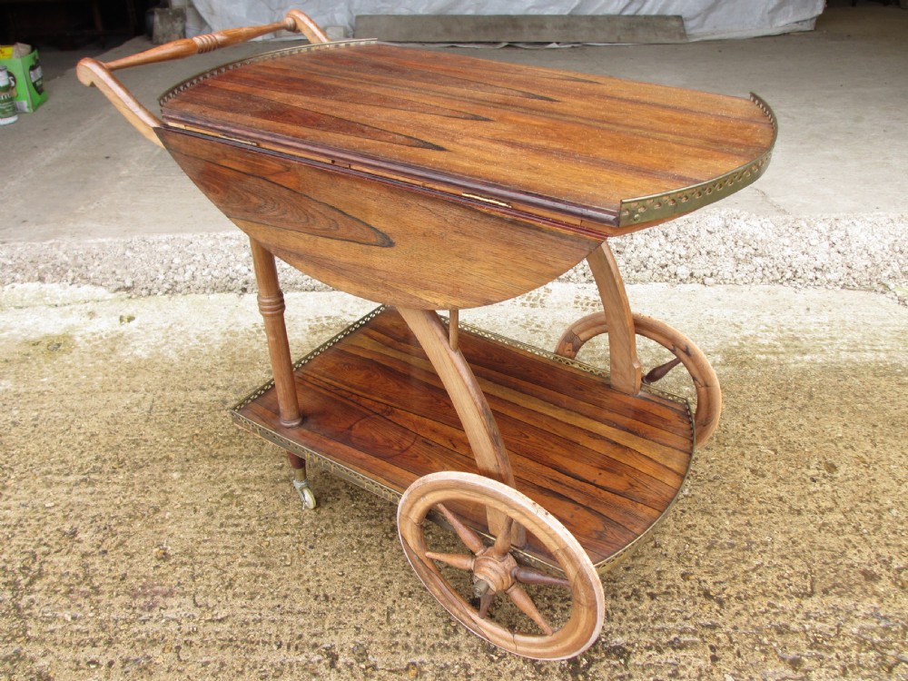 Unusual colonial rosewood drop leaf tea serving trolley  View III