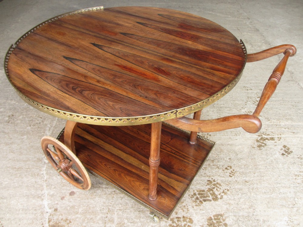 Unusual colonial rosewood drop leaf tea serving trolley  View V
