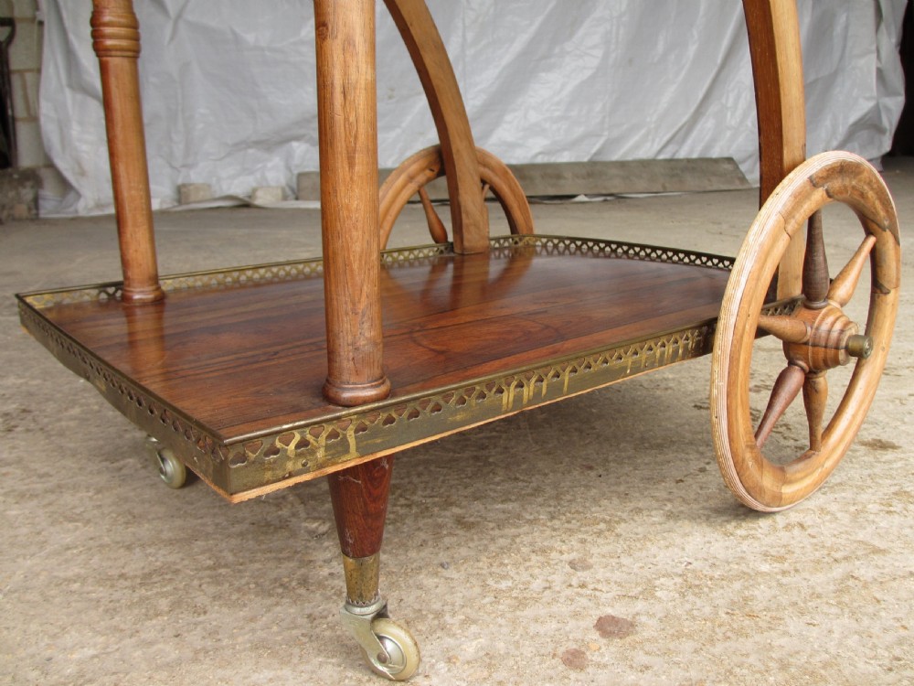 Unusual colonial rosewood drop leaf tea serving trolley  View IX