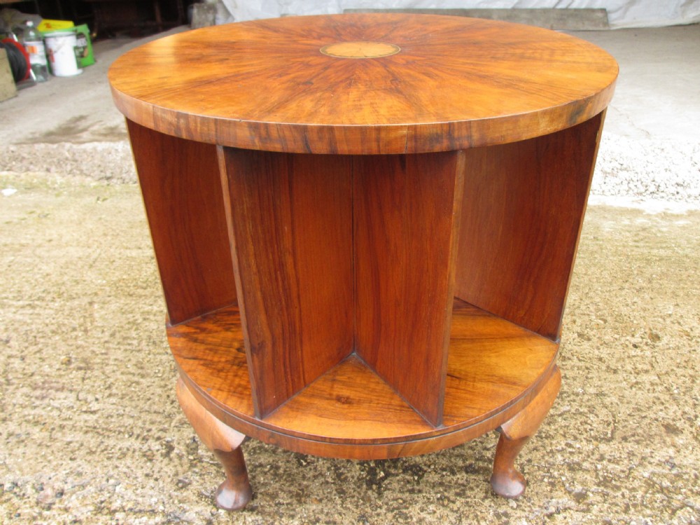 Edwardian inlaid walnut circular revolving bookcase