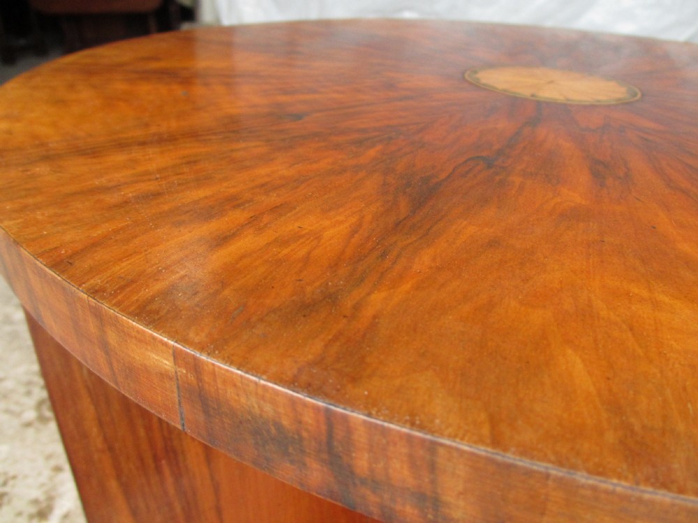 Edwardian inlaid walnut circular revolving bookcase View V