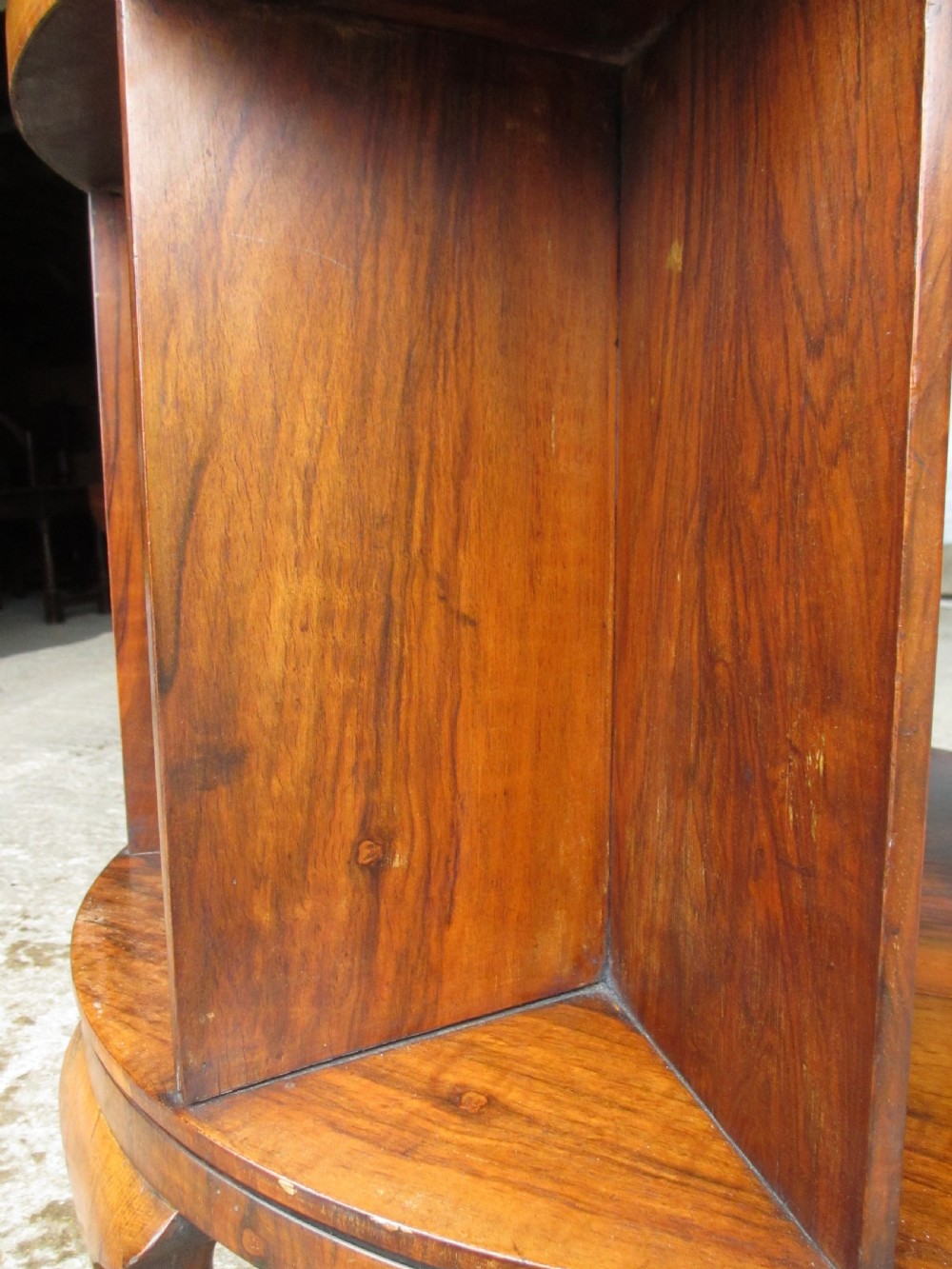 Edwardian inlaid walnut circular revolving bookcase View IX
