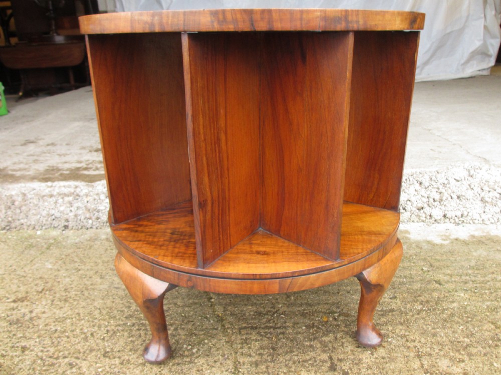 Edwardian inlaid walnut circular revolving bookcase View XII