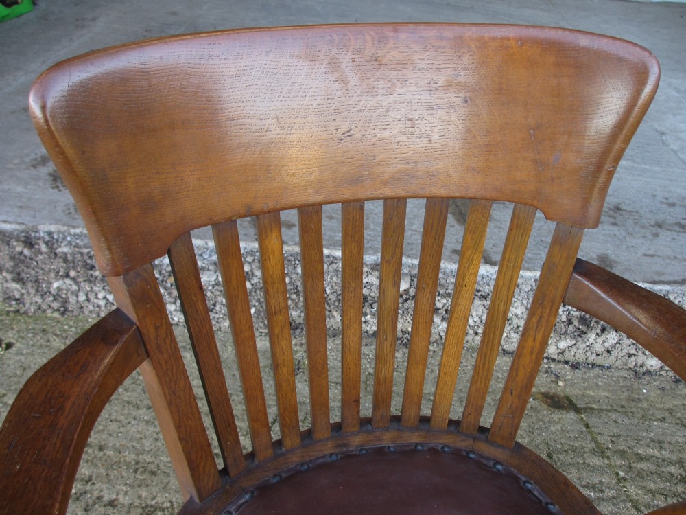 Edwardian oak and leather adjustable swivel desk chair View IV