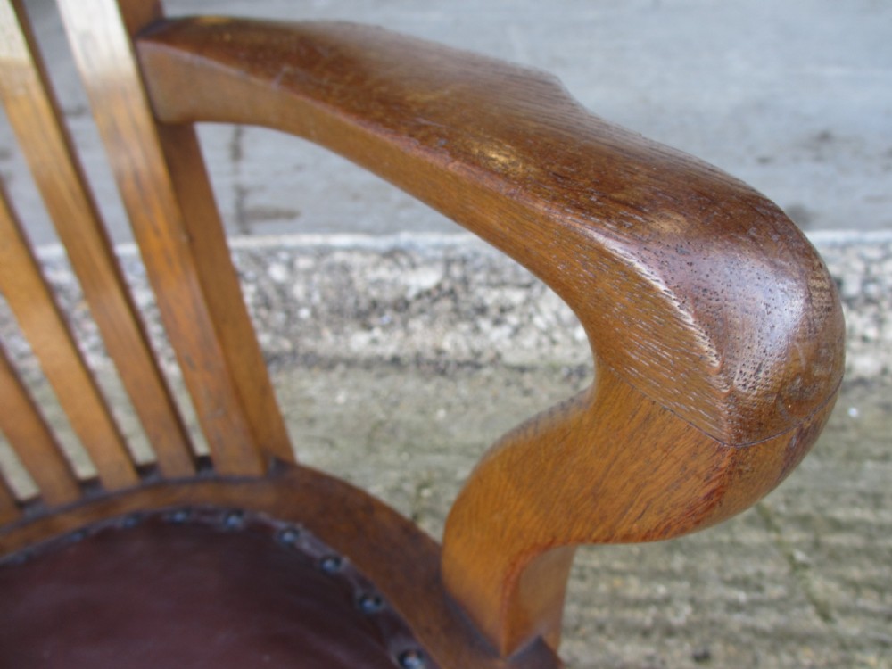 Edwardian oak and leather adjustable swivel desk chair View VI
