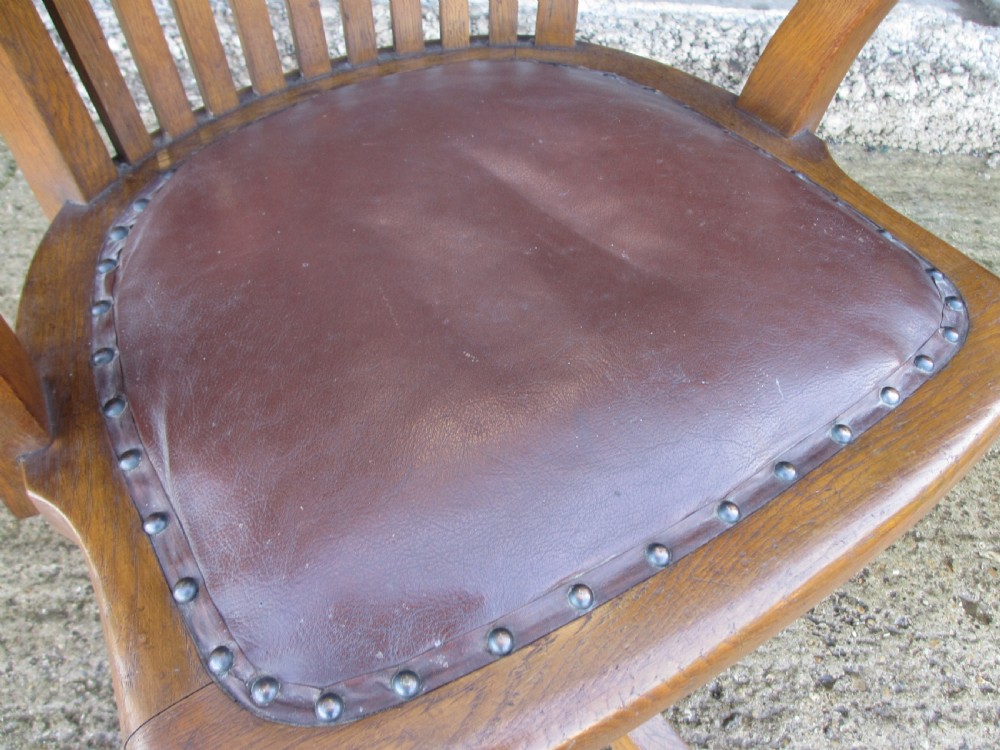 Edwardian oak and leather adjustable swivel desk chair View VII