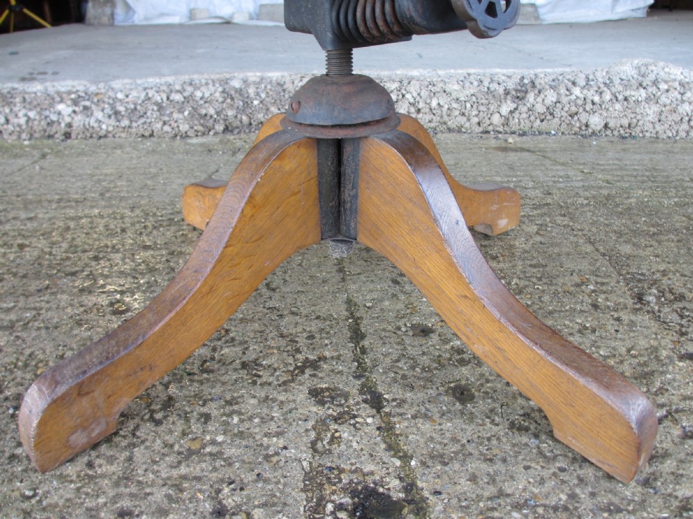 Edwardian oak and leather adjustable swivel desk chair View IX