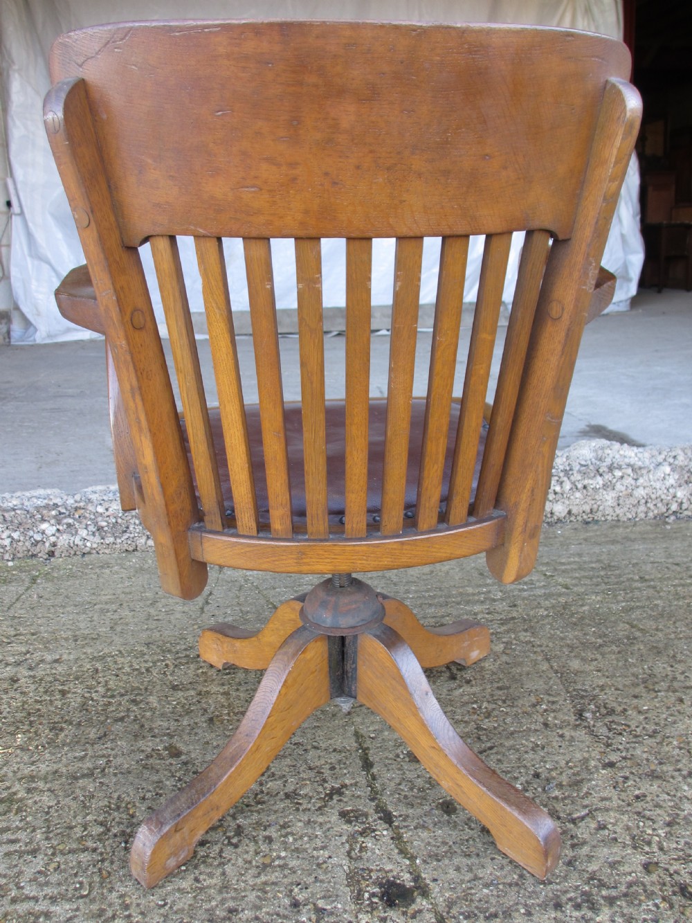 Edwardian oak and leather adjustable swivel desk chair View XIII