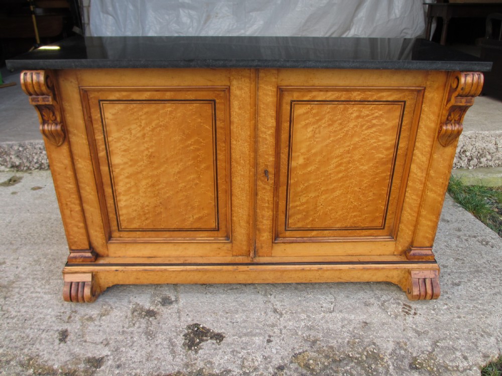 19th century birds eye maple side cabinet with marble top  View II