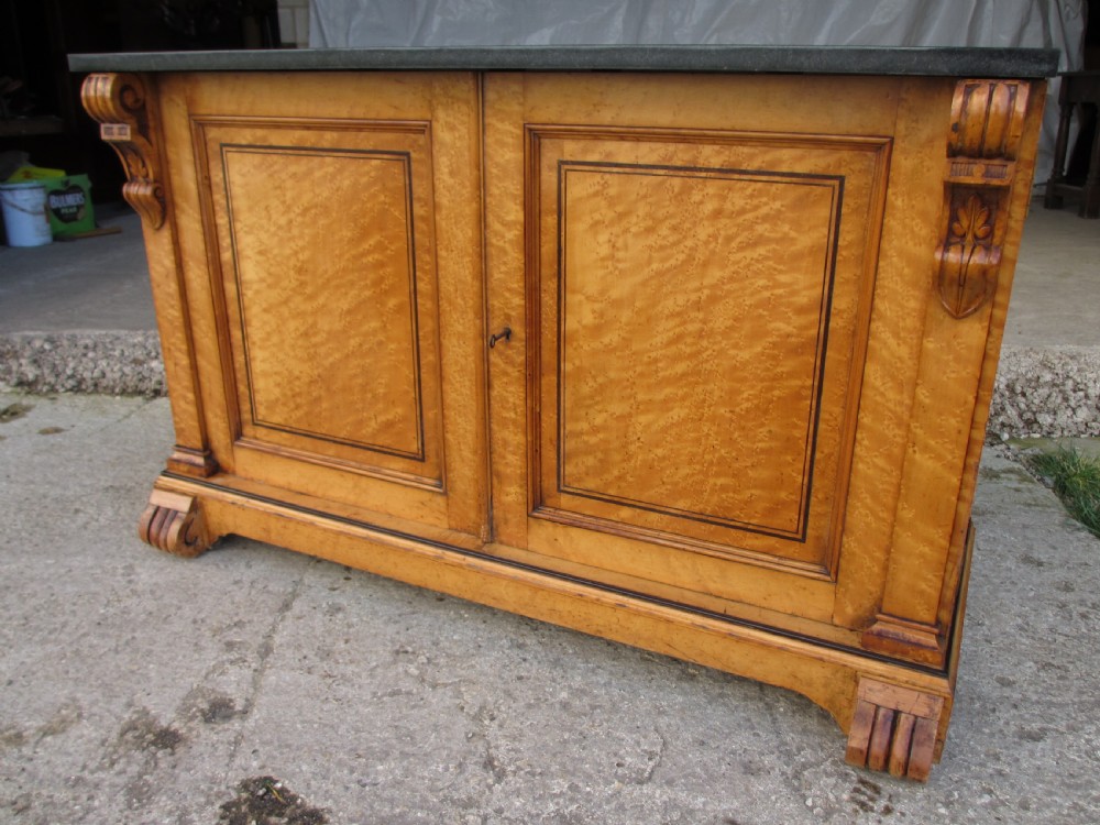 19th century birds eye maple side cabinet with marble top  View III