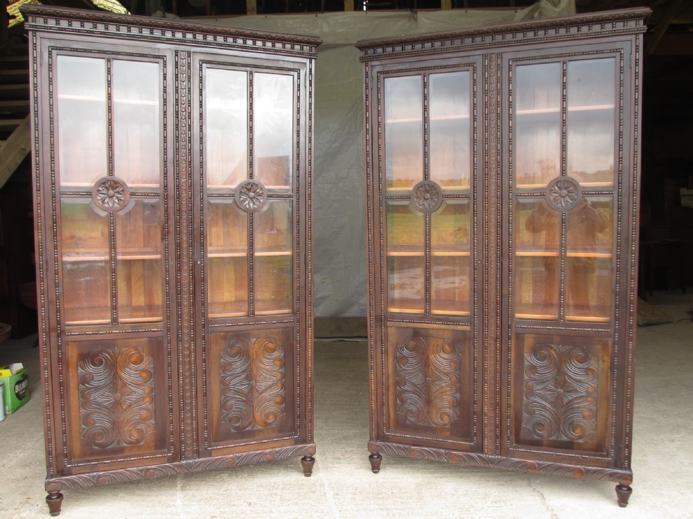 Pair of carved Brazilian mahogany glazed bookcases  View II