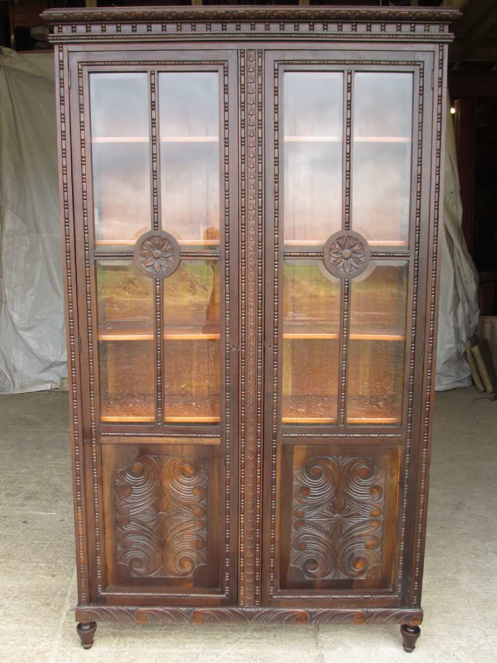 Pair of carved Brazilian mahogany glazed bookcases  View III
