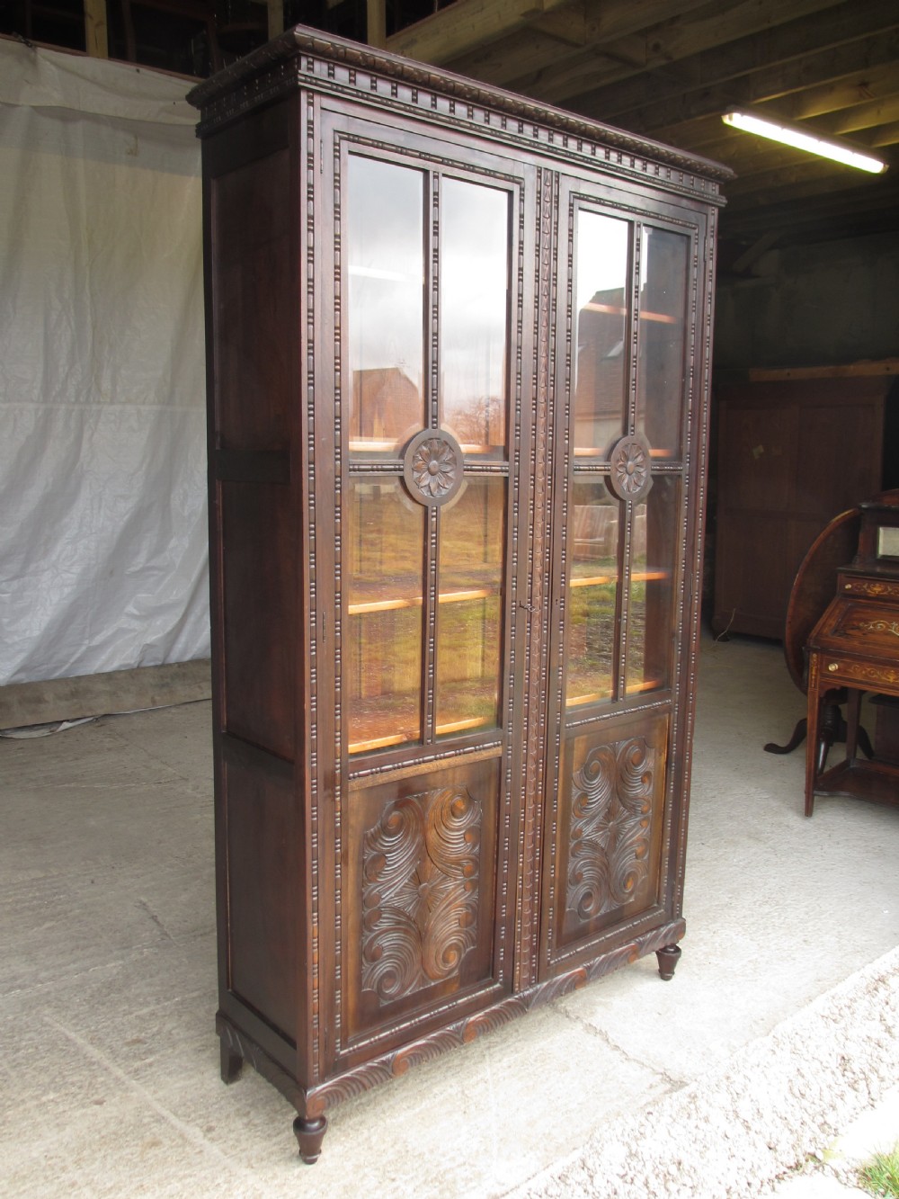 Pair of carved Brazilian mahogany glazed bookcases  View IV