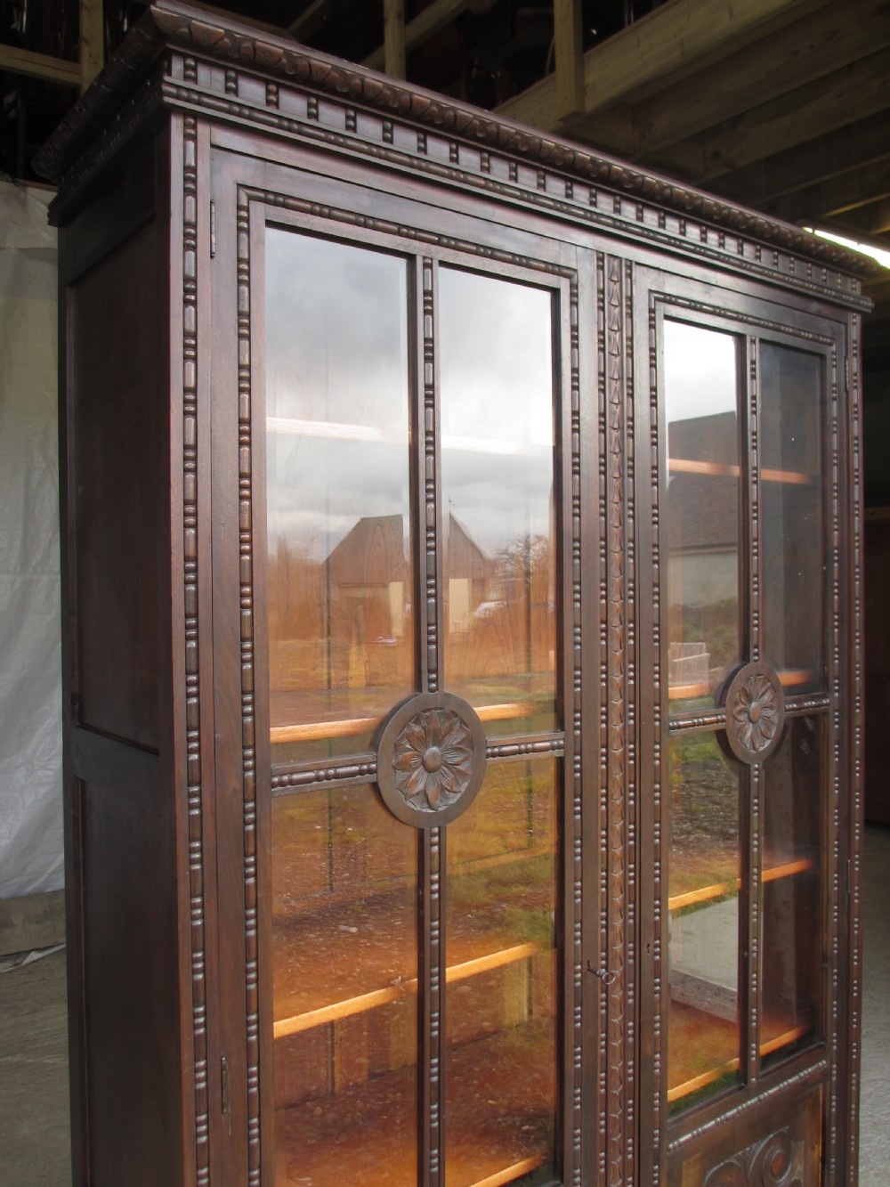 Pair of carved Brazilian mahogany glazed bookcases  View V