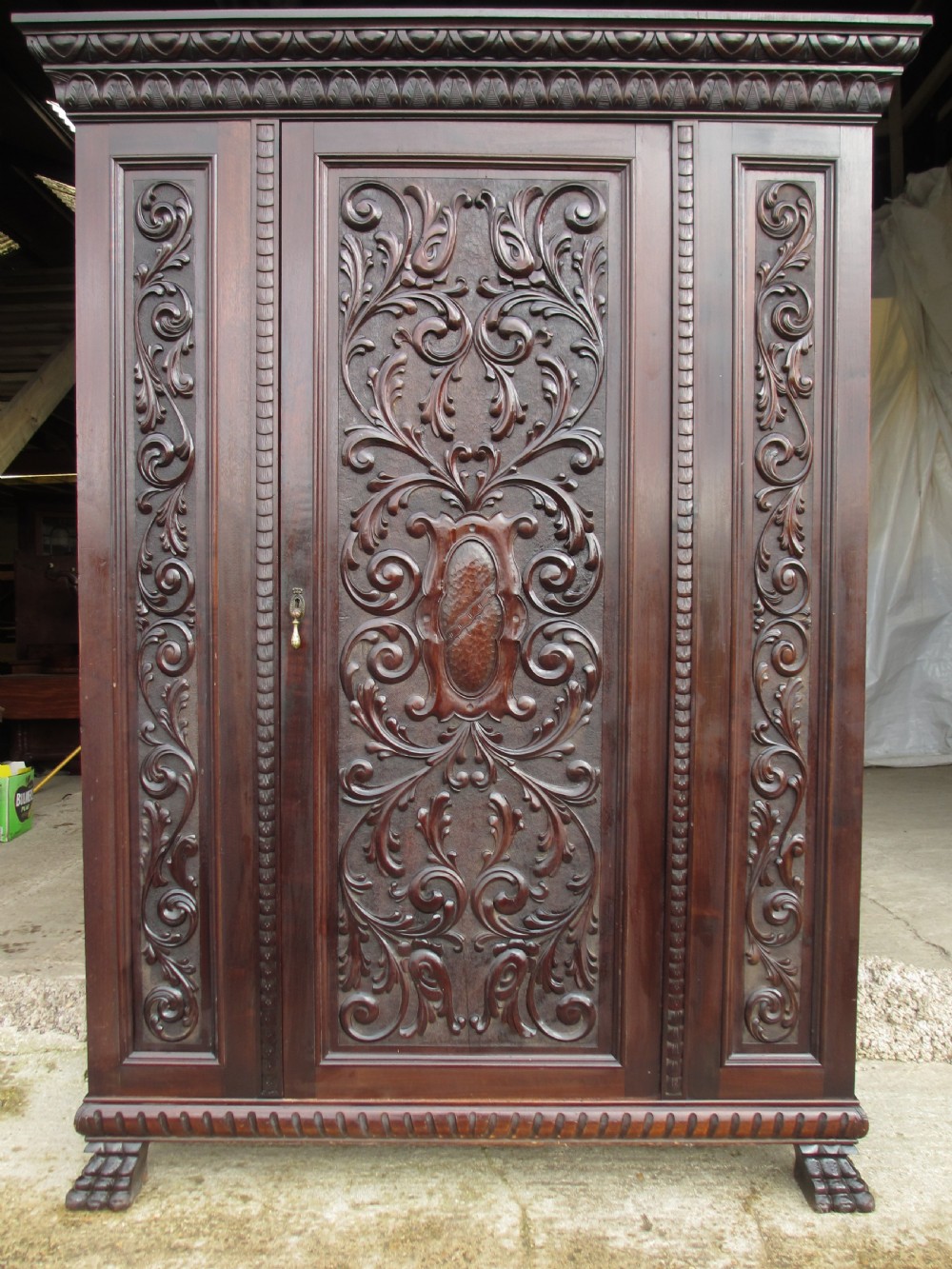 Victorian carved Brazilian mahogany hall cupboard