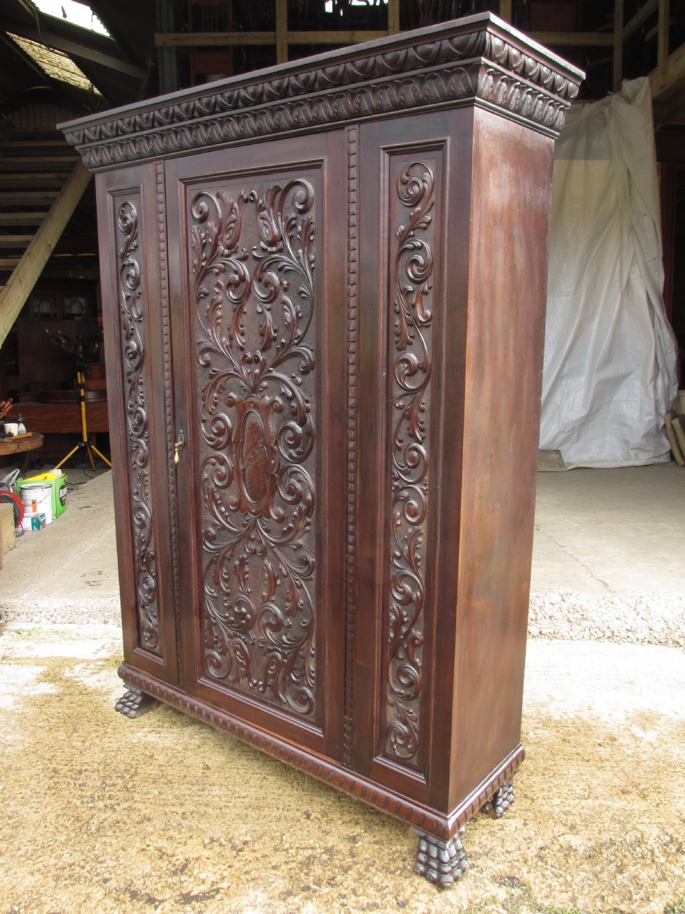 Victorian carved Brazilian mahogany hall cupboard View III