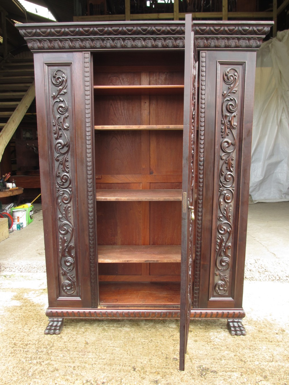 Victorian carved Brazilian mahogany hall cupboard View X