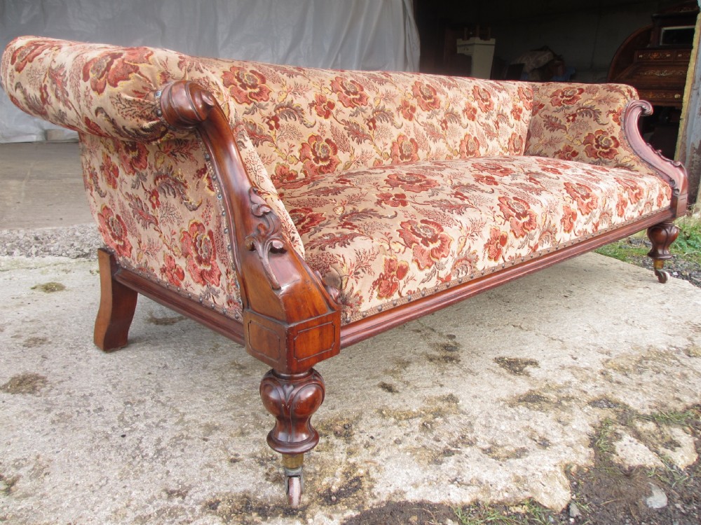 Victorian carved mahogany show frame rose upholstered sofa View III