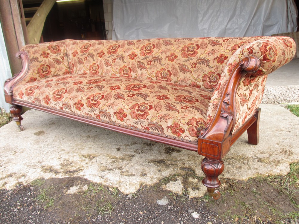 Victorian carved mahogany show frame rose upholstered sofa View IV
