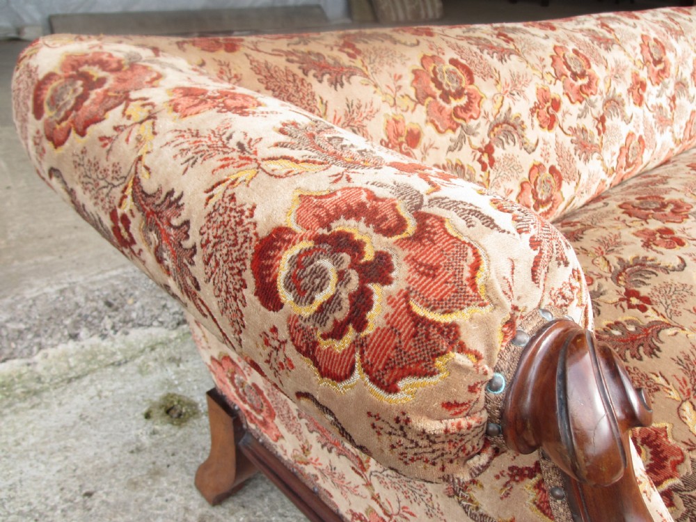 Victorian carved mahogany show frame rose upholstered sofa View V