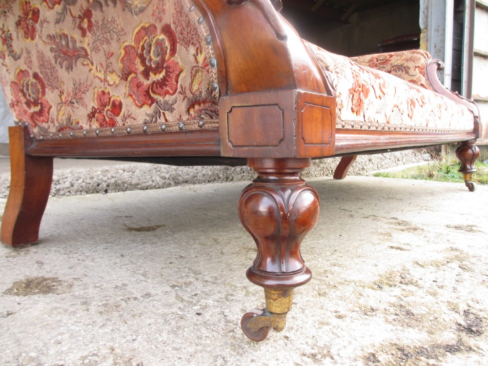 Victorian carved mahogany show frame rose upholstered sofa View X