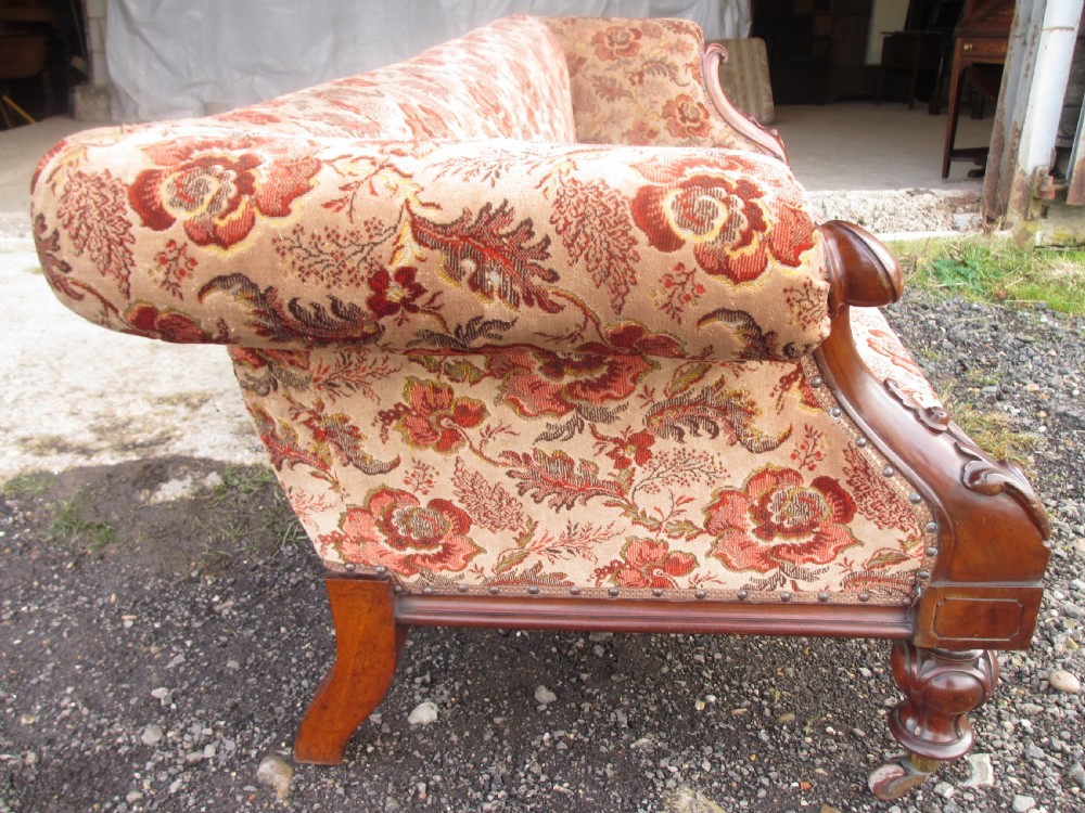 Victorian carved mahogany show frame rose upholstered sofa View XI