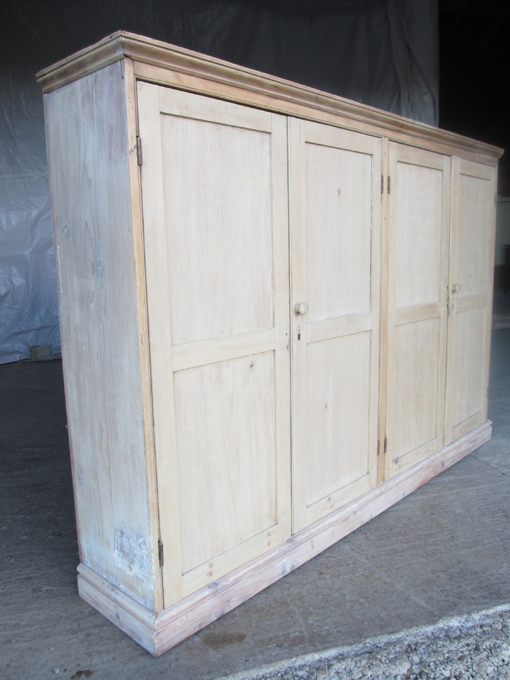 Victorian large pine four door scullery side cabinet View II