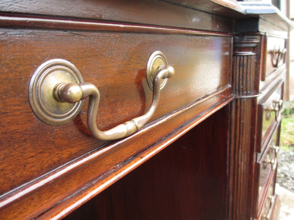 Large mahogany inverted break front 3 piece pedestal partners desk  View VIII
