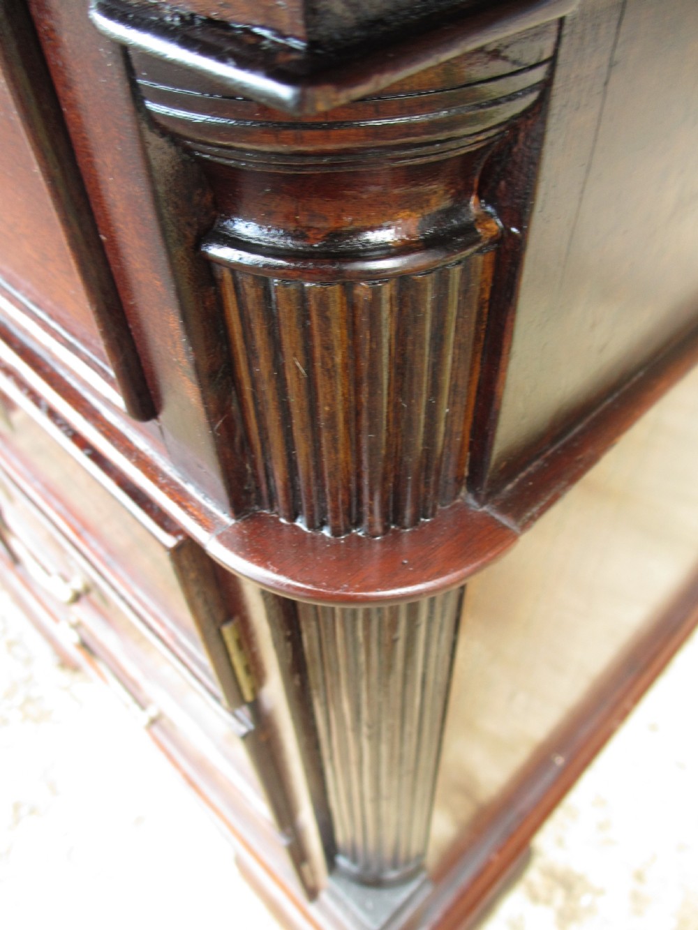 Large mahogany inverted break front 3 piece pedestal partners desk  View IX