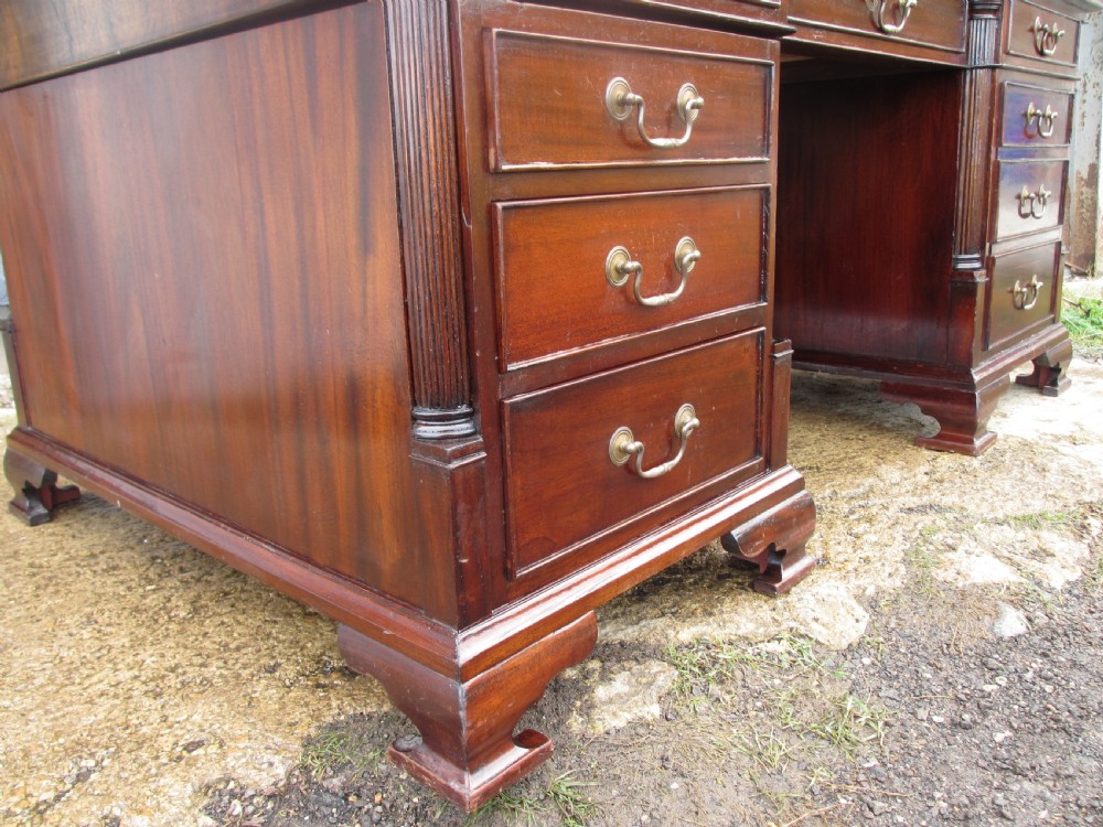 Large mahogany inverted break front 3 piece pedestal partners desk  View X