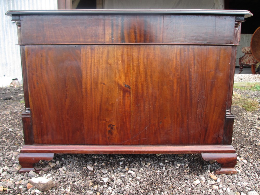 Large mahogany inverted break front 3 piece pedestal partners desk  View XII