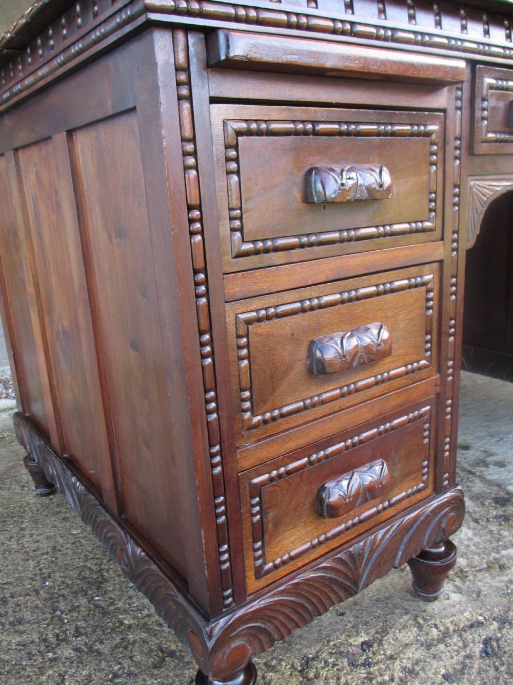 Carved Brazilian mahogany pedestal desk  View VI