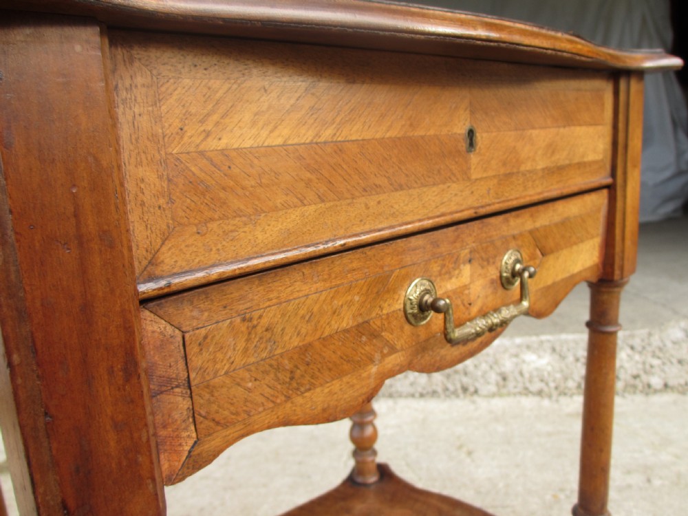 French walnut and mahogany sewing work table View V