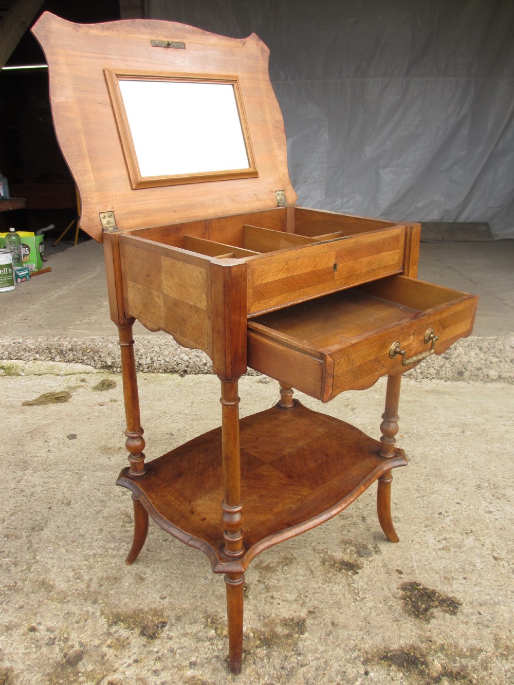 French walnut and mahogany sewing work table View VIII