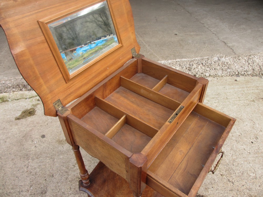 French walnut and mahogany sewing work table View IX