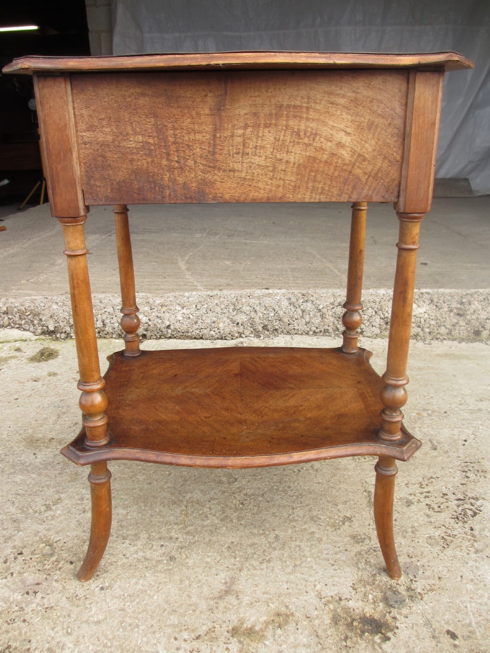 French walnut and mahogany sewing work table View XII