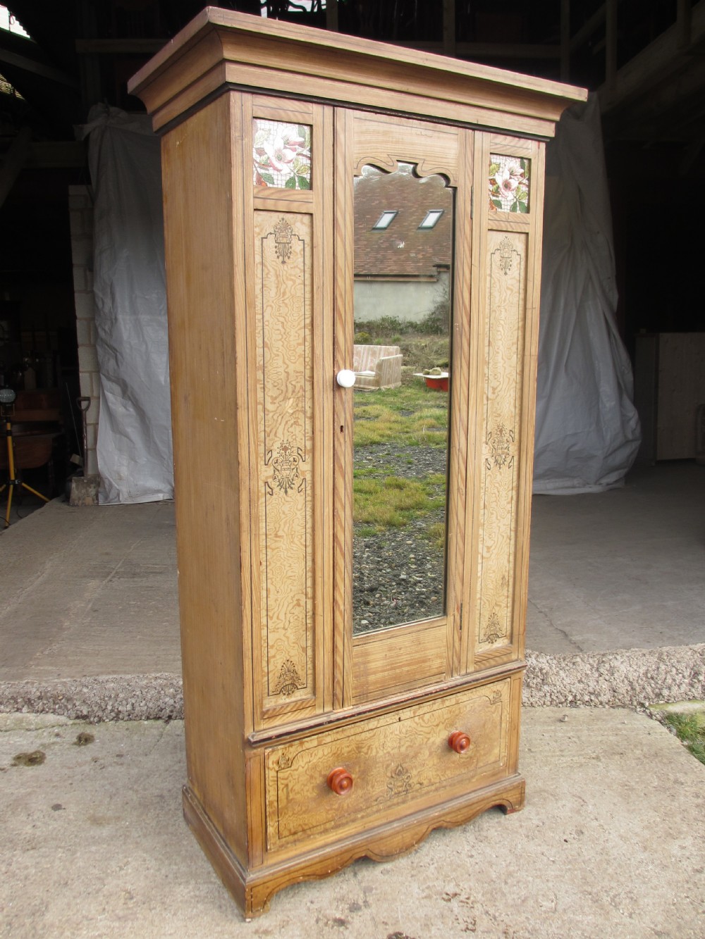 Victorian scumbled painted pine wardrobe  View II