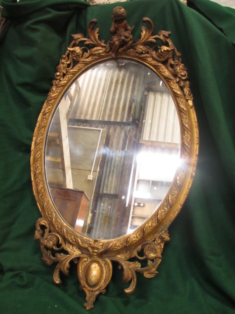 18th century gilt framed oval wall hanging mirror View II