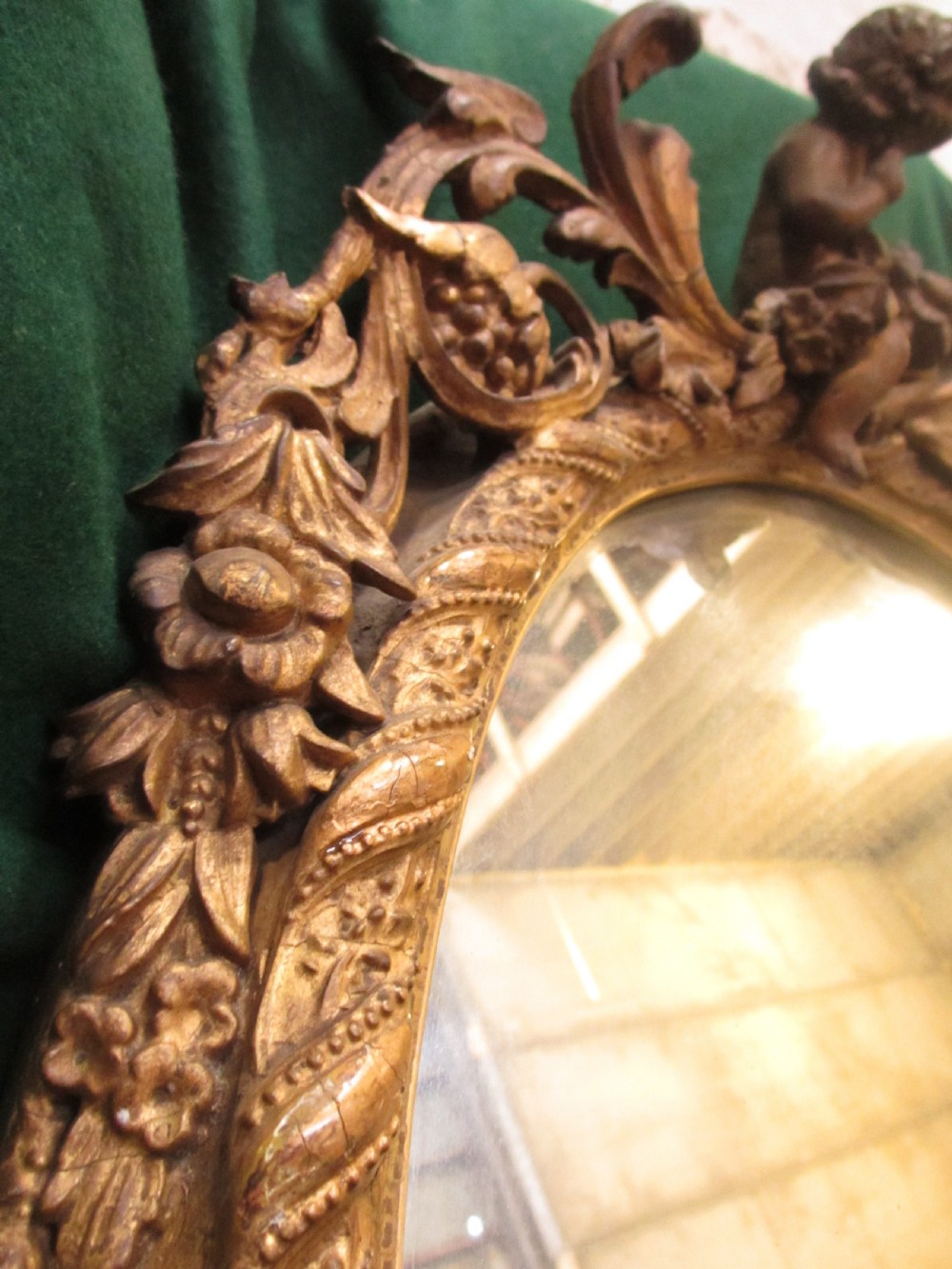 18th century gilt framed oval wall hanging mirror View VI