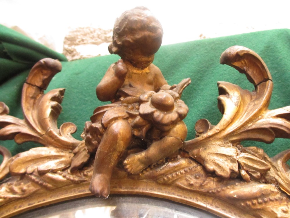 18th century gilt framed oval wall hanging mirror View VIII