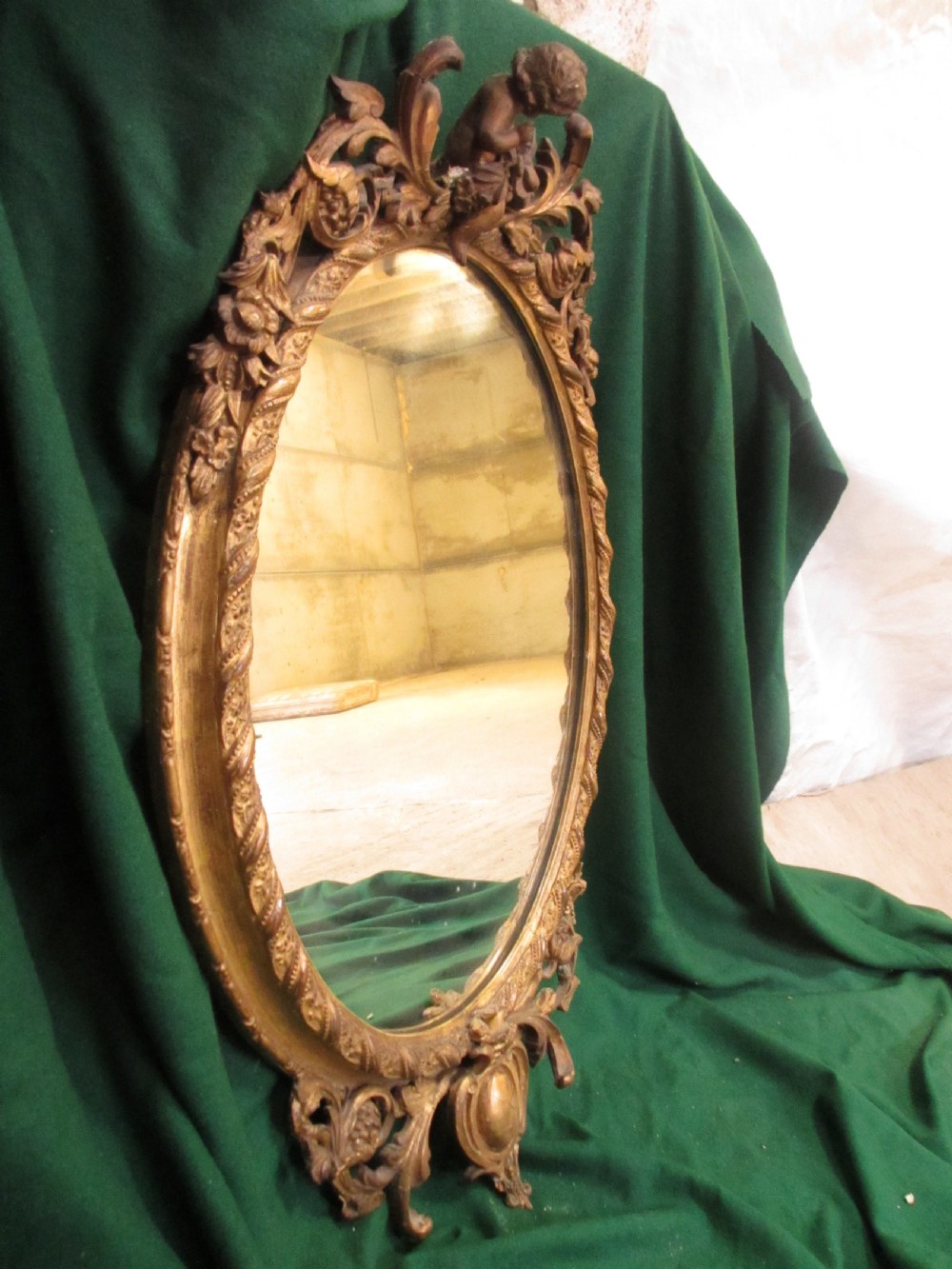 18th century gilt framed oval wall hanging mirror View IX
