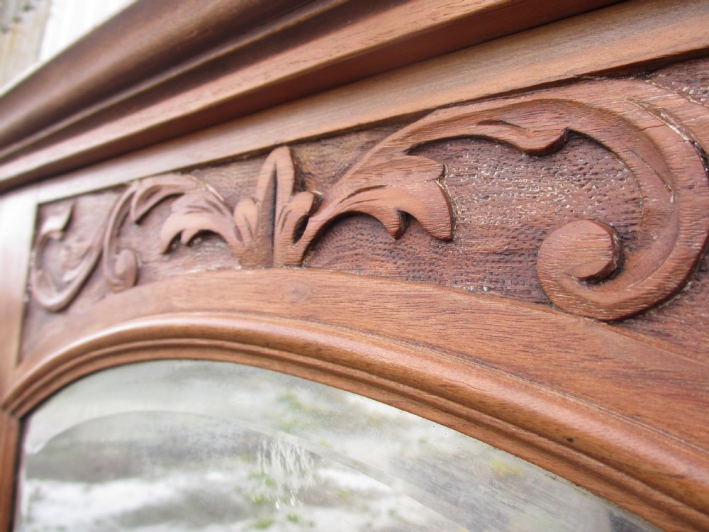 Victorian stripped carved mahogany twin arched bevel mirrored door wardrobe  View V