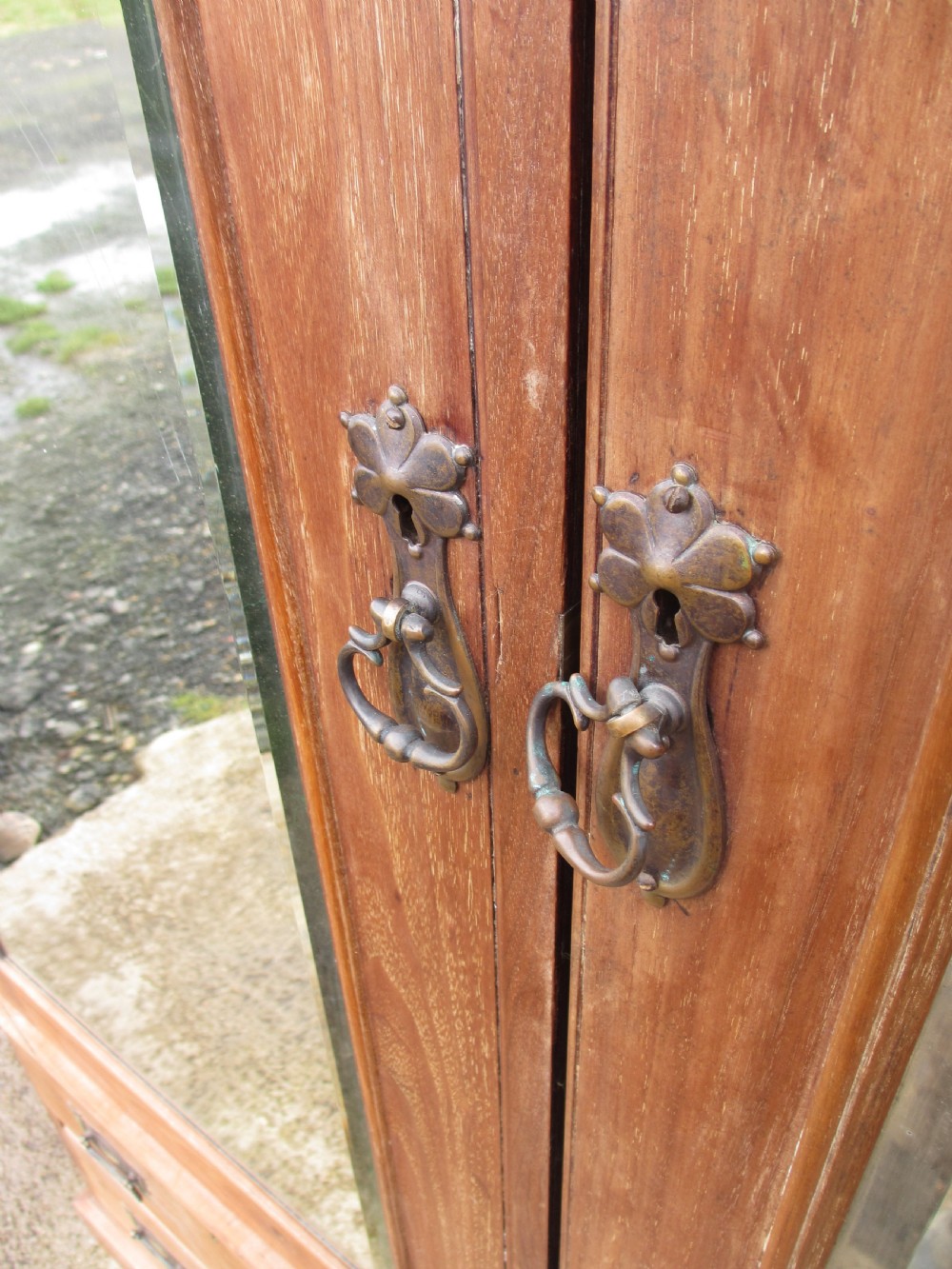 Victorian stripped carved mahogany twin arched bevel mirrored door wardrobe  View VII