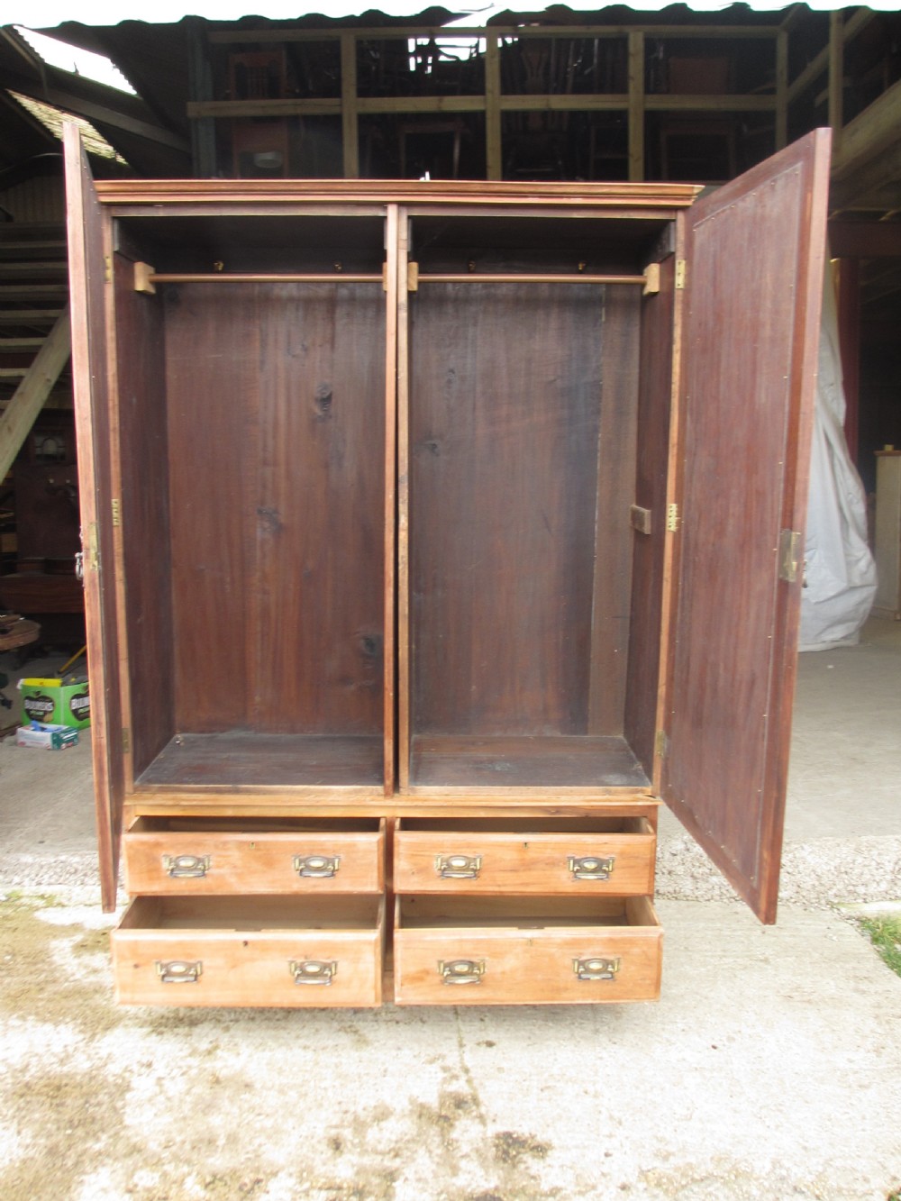 Victorian stripped carved mahogany twin arched bevel mirrored door wardrobe  View IX