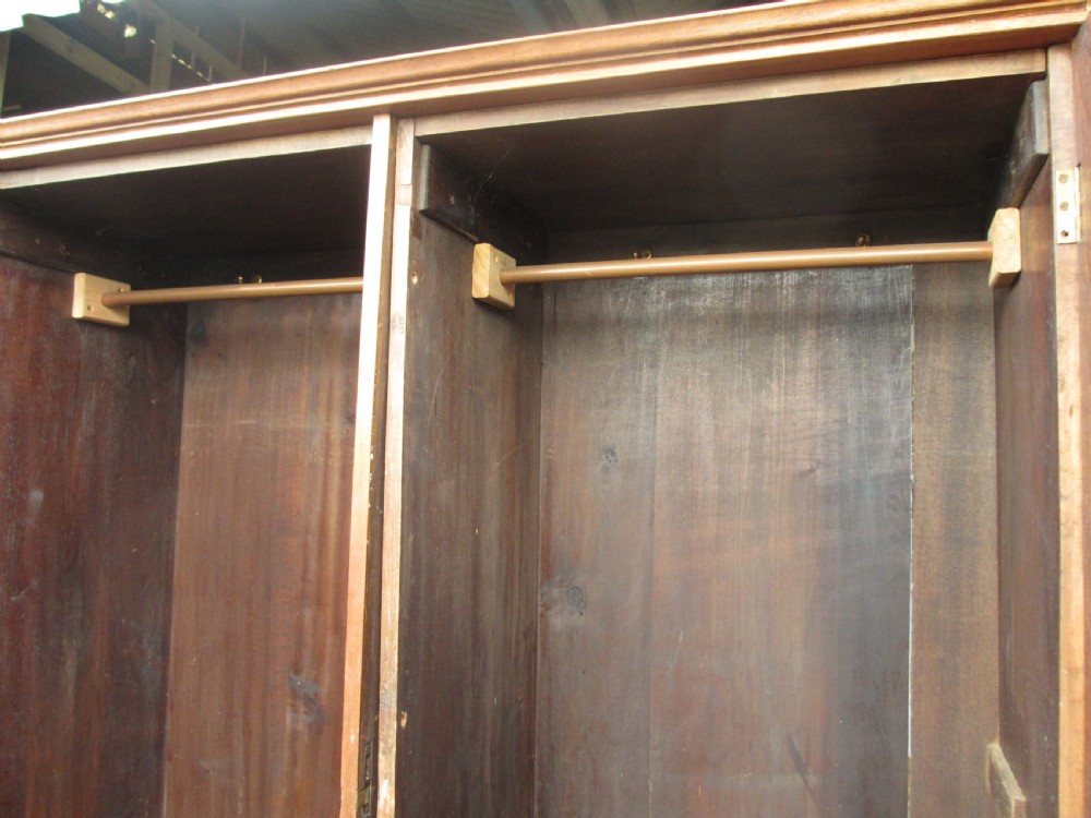 Victorian stripped carved mahogany twin arched bevel mirrored door wardrobe  View X