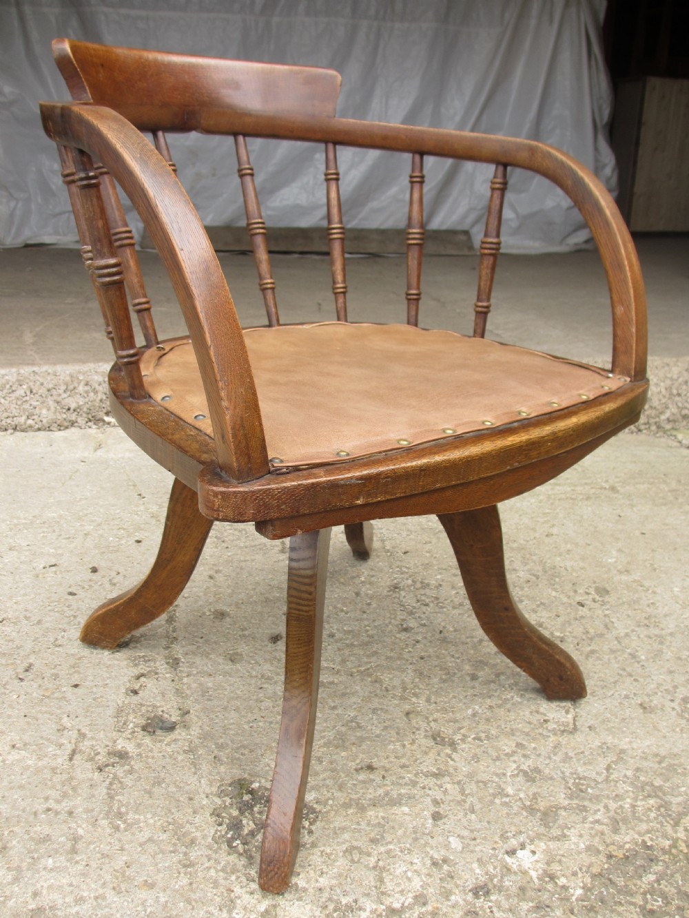 Edwardian oak spindle back swivel desk chair  View III
