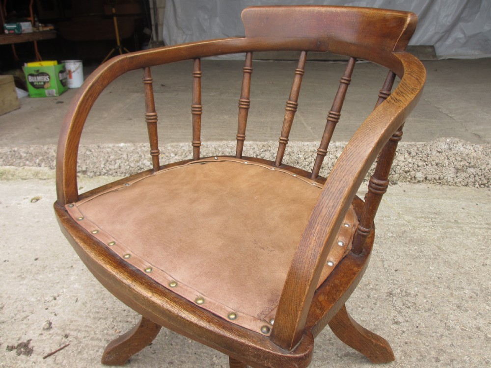 Edwardian oak spindle back swivel desk chair  View IV