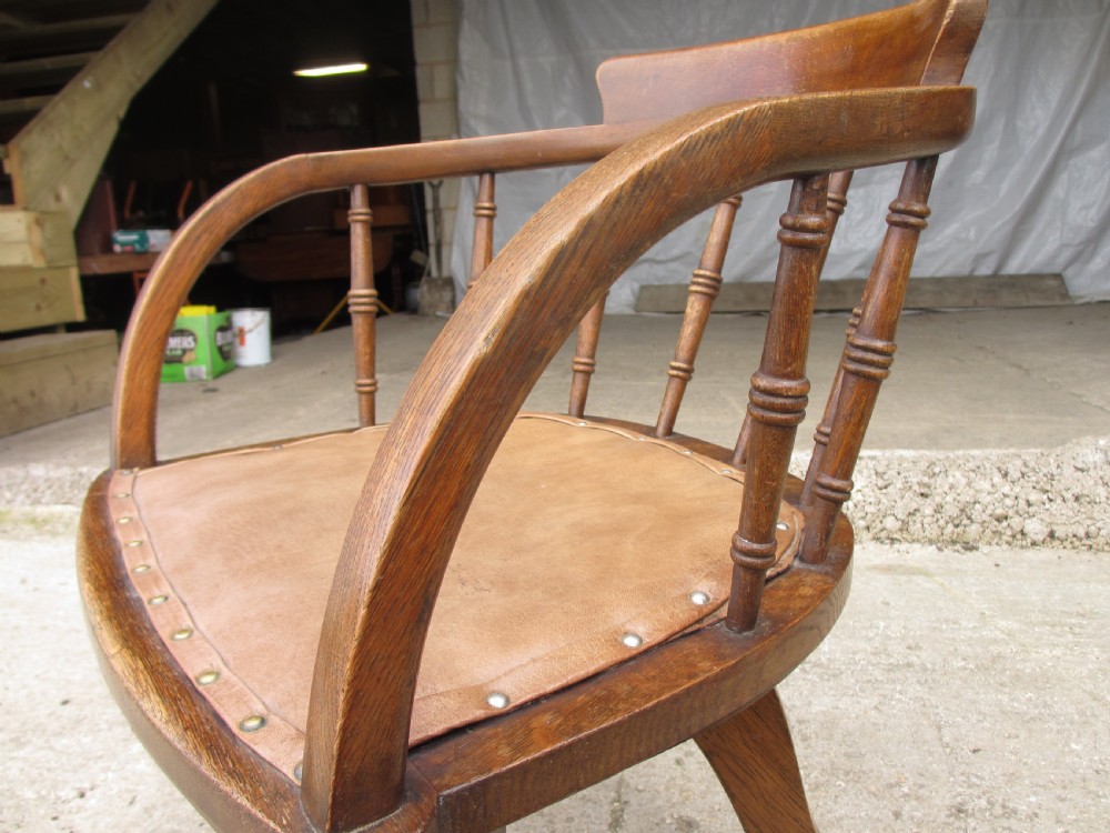Edwardian oak spindle back swivel desk chair  View V
